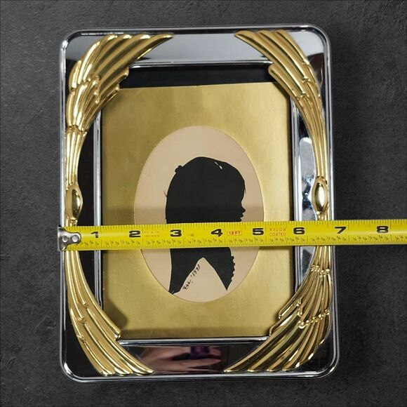 Vintage MCM Silver Gold Picture Frame 5x7 Hollywood Regency 1970s + Silhouette - Picture 10 of 10